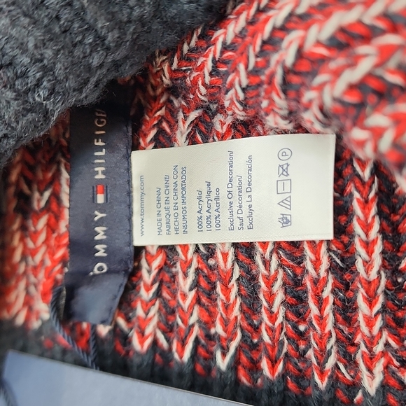 TOMMY HILFIGER HAT BEANIE , NAVY & RED, UNISEX - Picture 4 of 7